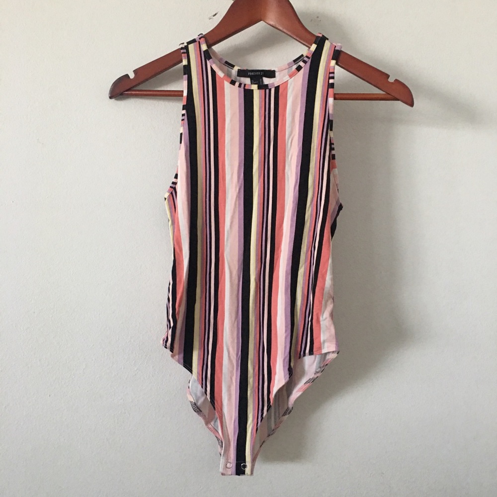 F21 CandyLand Striped Bodysuit Sz M